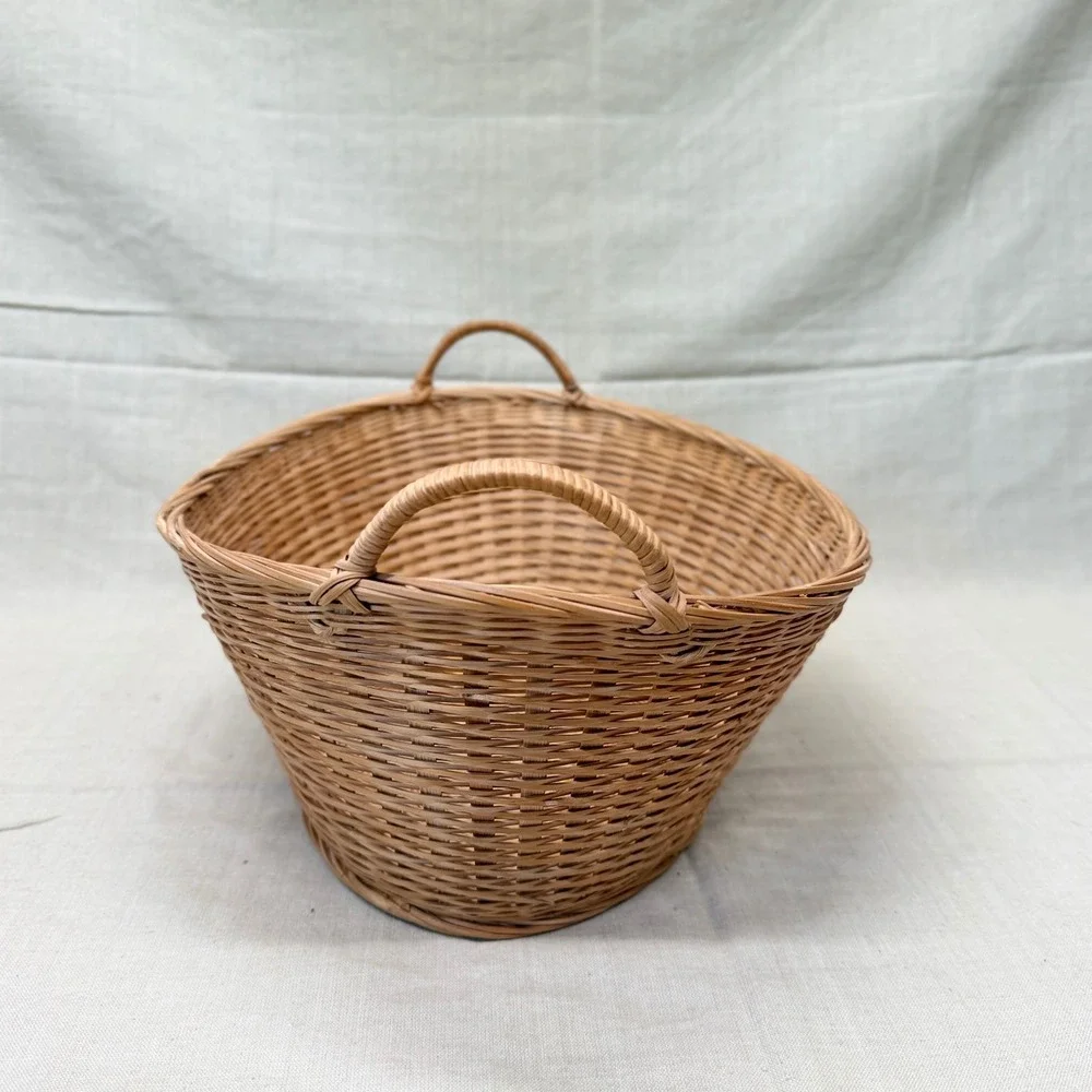 Vintage Oval Wicker Gathering Basket with Handles Fruit Bread Pantry Basket